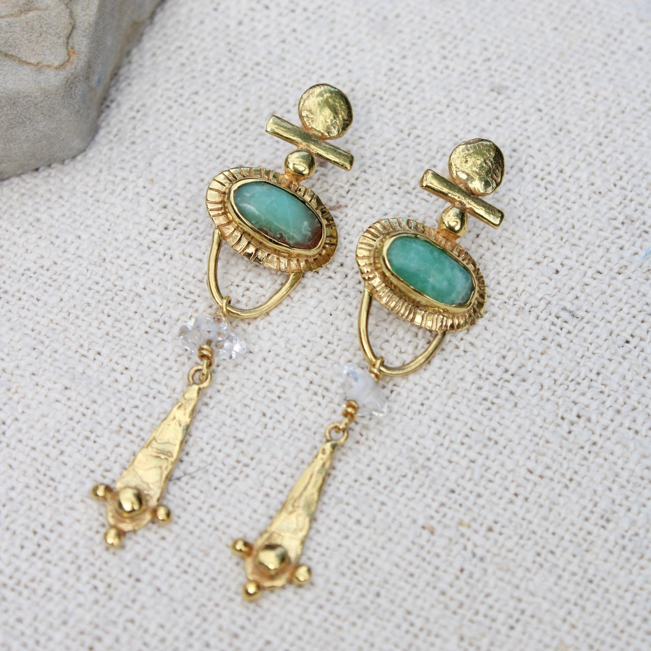 NAYA Fülbevaló Krizopráz & Herkimer gyémánt