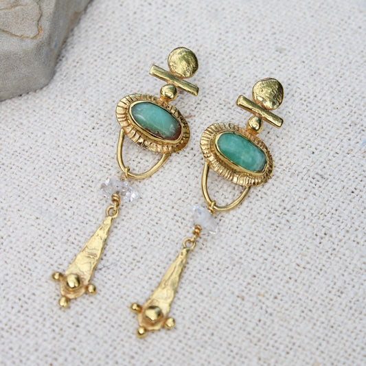 NAYA Fülbevaló Krizopráz & Herkimer gyémánt