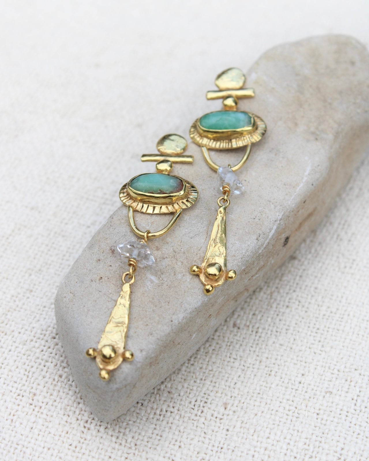 NAYA Fülbevaló Krizopráz & Herkimer gyémánt